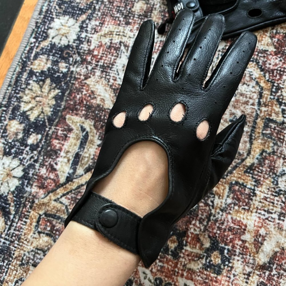 Brand New Authentic Morgan de Toi Black Genuine Leather Driving Gloves